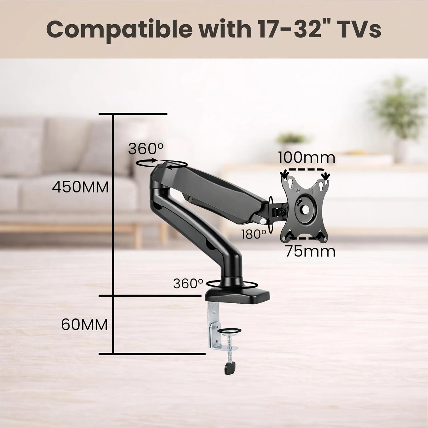 LED Monitor Mount Stand For LED 17"- 32" with Gas Spring Desk Arm view 5
